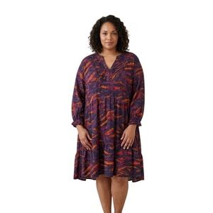 Womens 3X Purple Abstract Print Pintuck Tiered Babydoll Dress 24W-26W